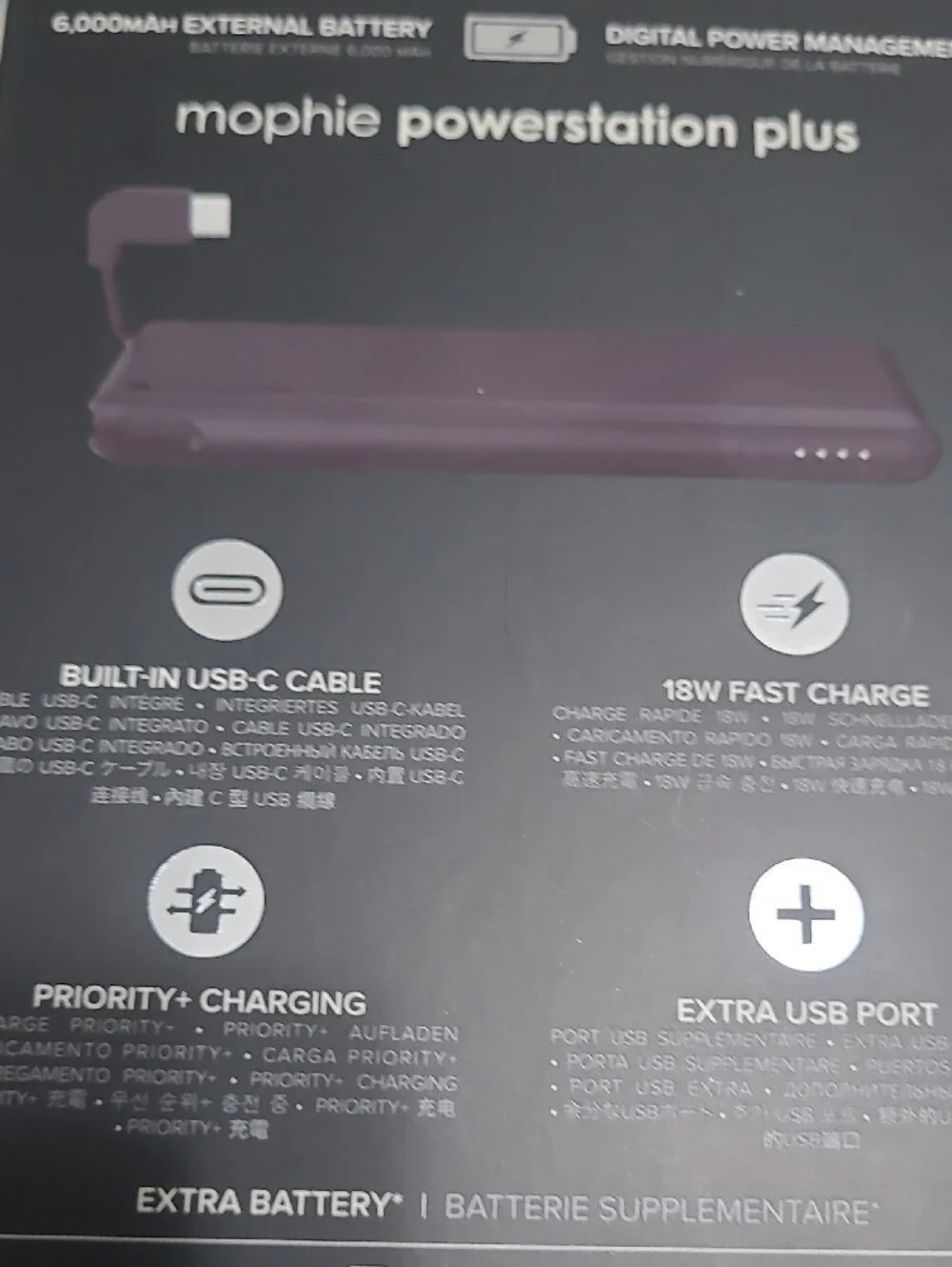 Mophie Powerstation Plus Portable Charger -Black +22HRS USB-C PD+ EXTRA USB PORT